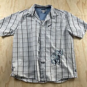 Y2K Ecko Unltd Shirt Mens 2XL Plaid Rhino Short Sleeve Button Up Streetwear